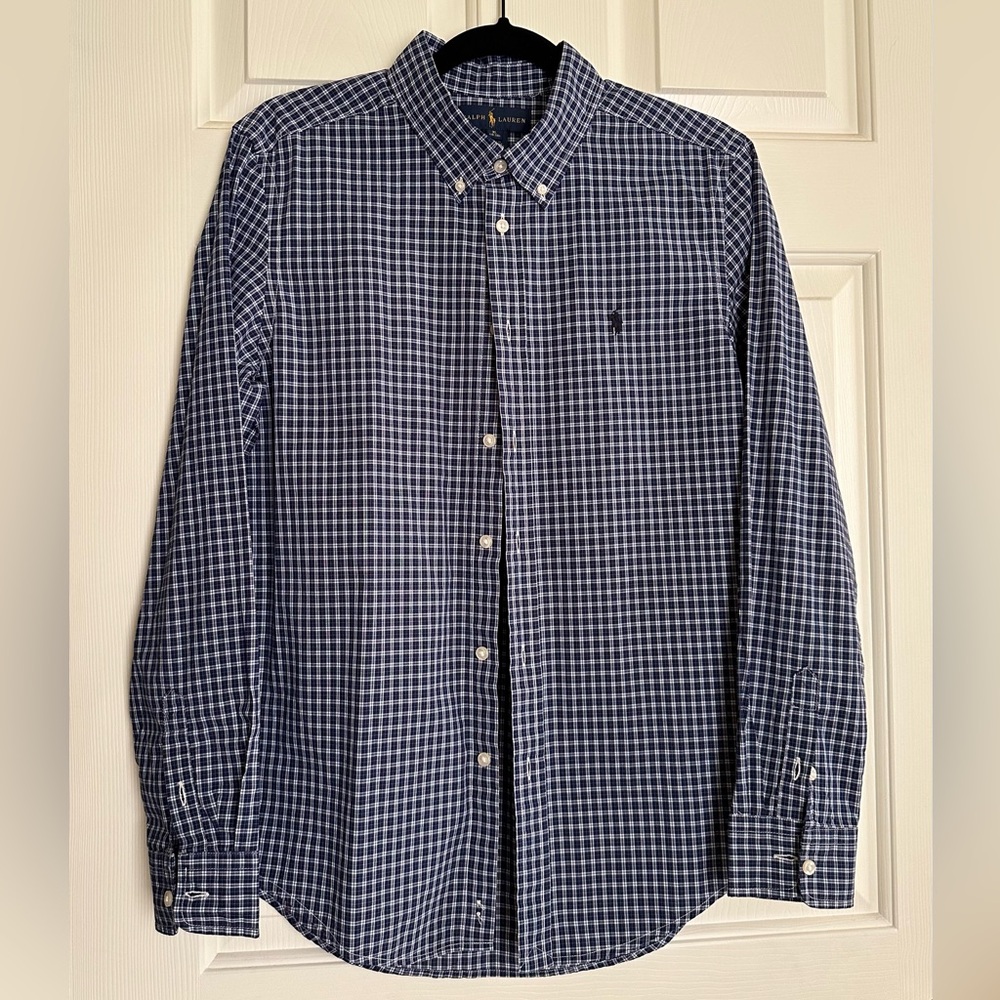 Ralph Lauren Boys’ Plaid Navy/White Dress Shirt